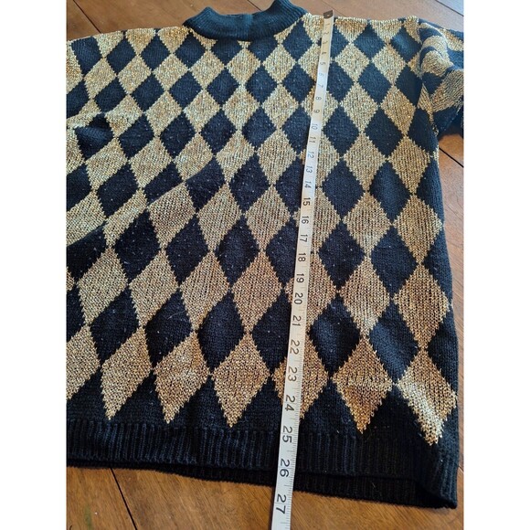 VTG Pullover Sweater Metallic Gold/Black Diamond Pattern Maurada Collections XL - Picture 11 of 14